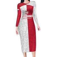 Custom Poland Football Long Sleeve Bodycon Dress White-Reds Floral Polish Pattern - Wonder Print Shop