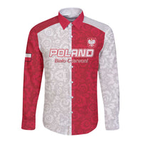 Custom Poland Football Long Sleeve Button Shirt White-Reds Floral Polish Pattern - Wonder Print Shop