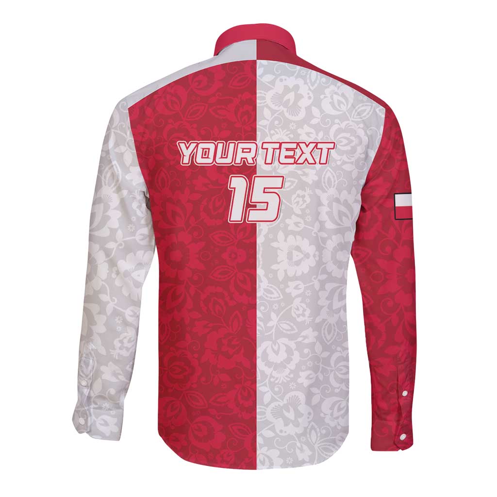 Custom Poland Football Long Sleeve Button Shirt White-Reds Floral Polish Pattern - Wonder Print Shop