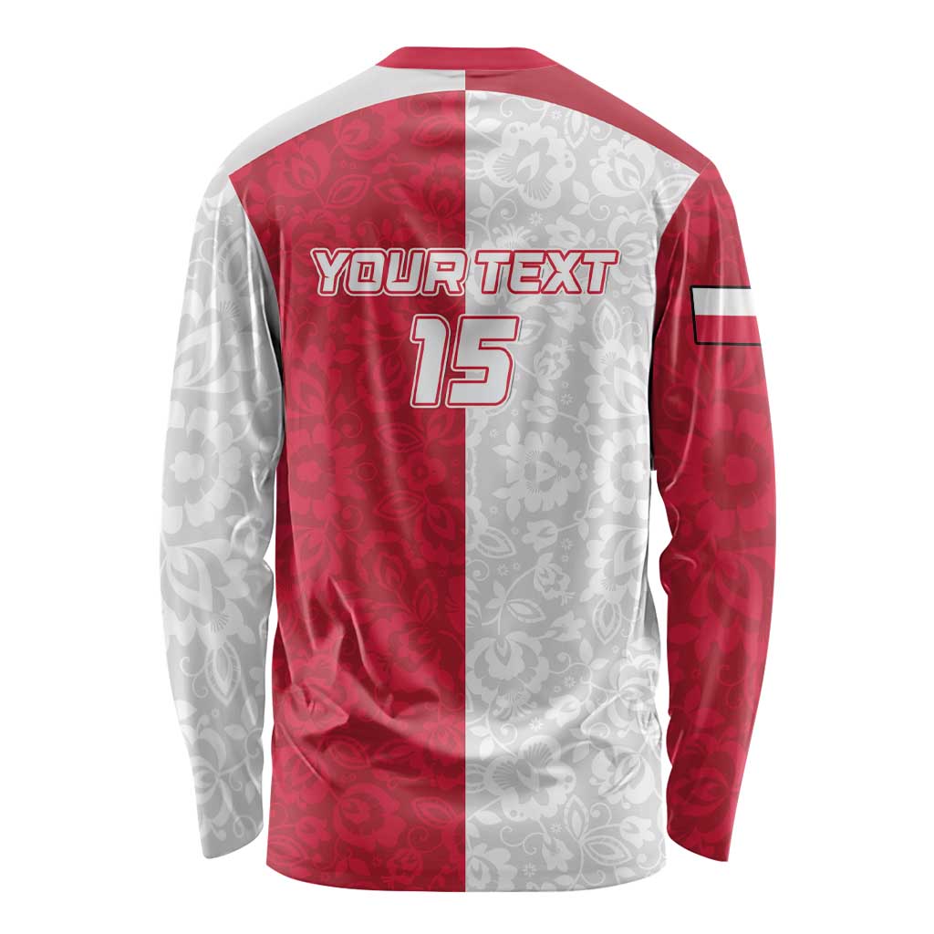 Custom Poland Football Long Sleeve Shirt White-Reds Floral Polish Pattern - Wonder Print Shop