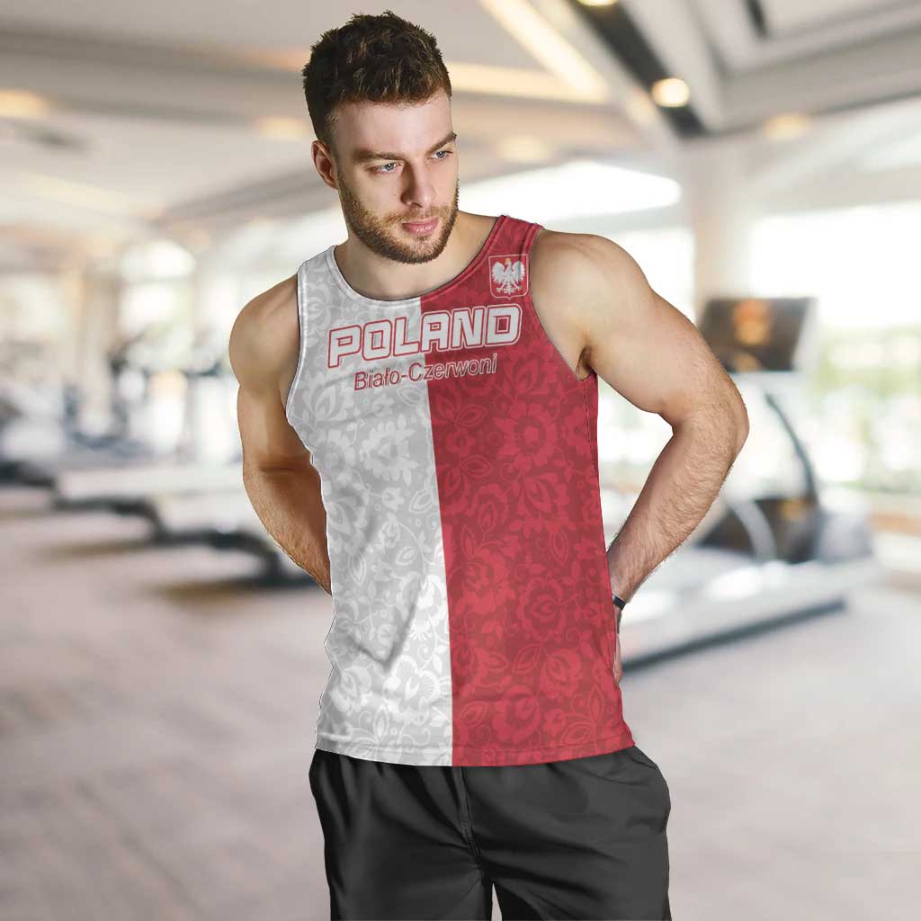 Custom Poland Football Men Tank Top White-Reds Floral Polish Pattern - Wonder Print Shop