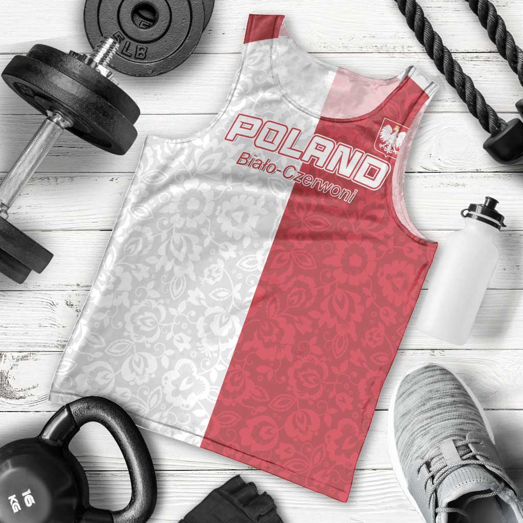 Custom Poland Football Men Tank Top White-Reds Floral Polish Pattern - Wonder Print Shop