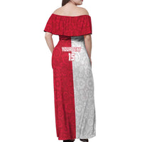 Custom Poland Football Off Shoulder Maxi Dress White-Reds Floral Polish Pattern - Wonder Print Shop