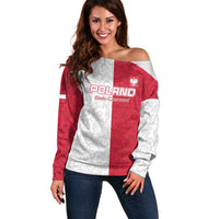 Custom Poland Football Off Shoulder Sweater White-Reds Floral Polish Pattern - Wonder Print Shop