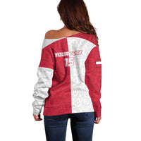 Custom Poland Football Off Shoulder Sweater White-Reds Floral Polish Pattern - Wonder Print Shop