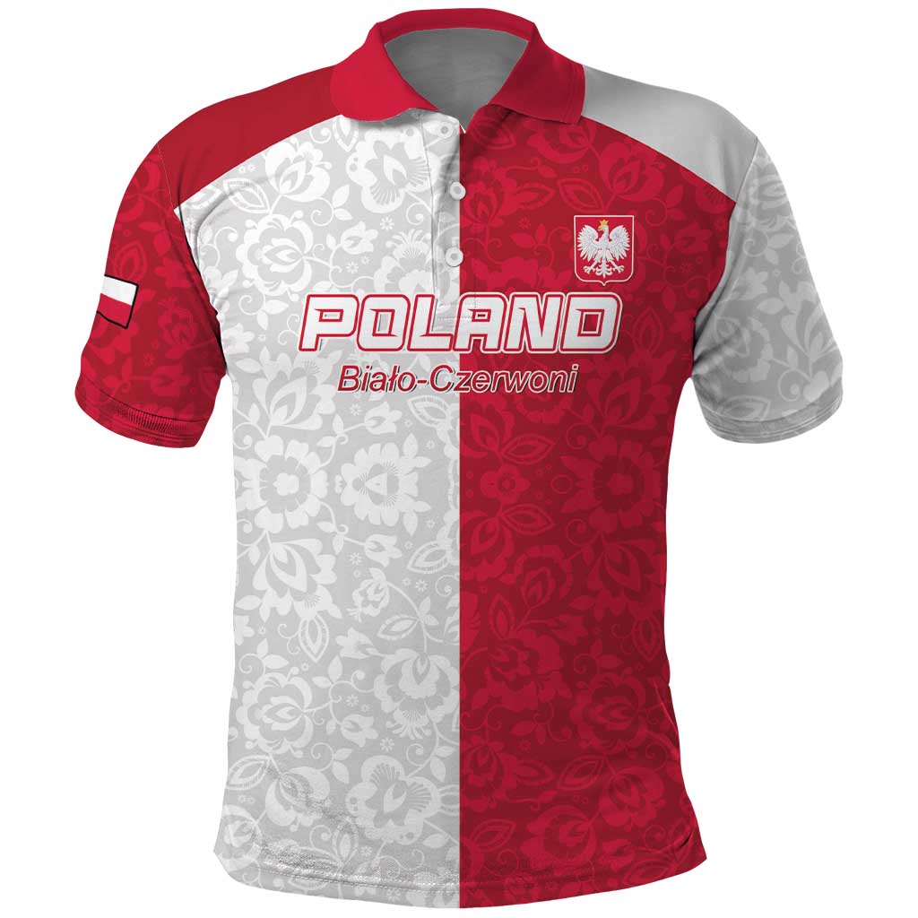 Custom Poland Football Polo Shirt White-Reds Floral Polish Pattern - Wonder Print Shop