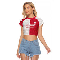 Custom Poland Football Raglan Cropped T Shirt White-Reds Floral Polish Pattern - Wonder Print Shop