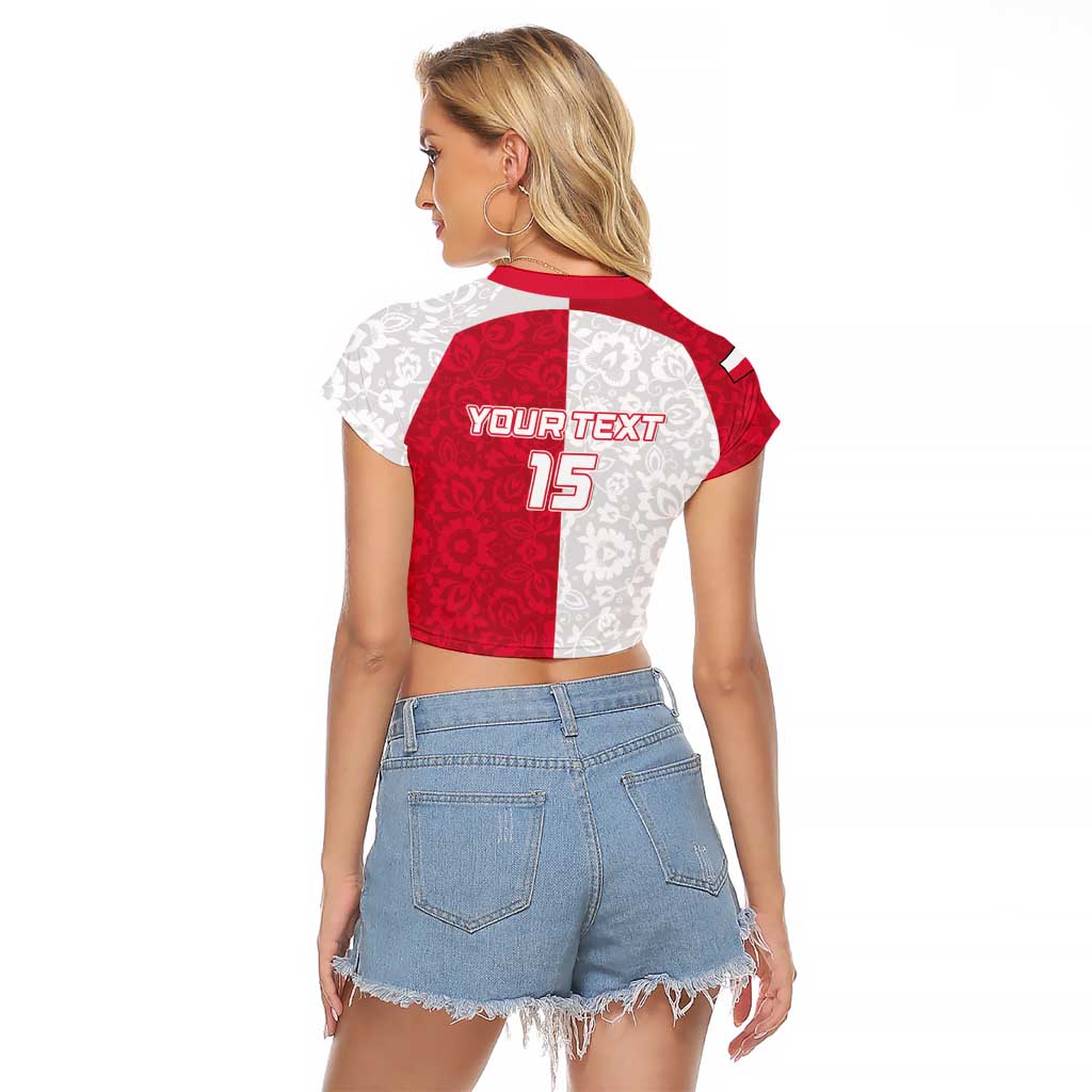 Custom Poland Football Raglan Cropped T Shirt White-Reds Floral Polish Pattern - Wonder Print Shop