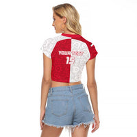 Custom Poland Football Raglan Cropped T Shirt White-Reds Floral Polish Pattern - Wonder Print Shop