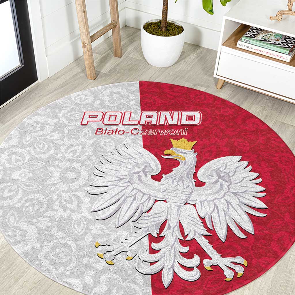 Poland Football Round Carpet White-Reds Floral Polish Pattern - Wonder Print Shop