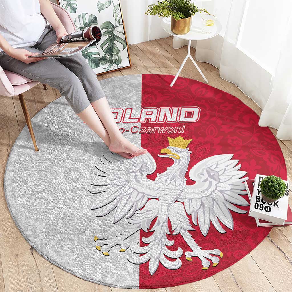 Poland Football Round Carpet White-Reds Floral Polish Pattern - Wonder Print Shop