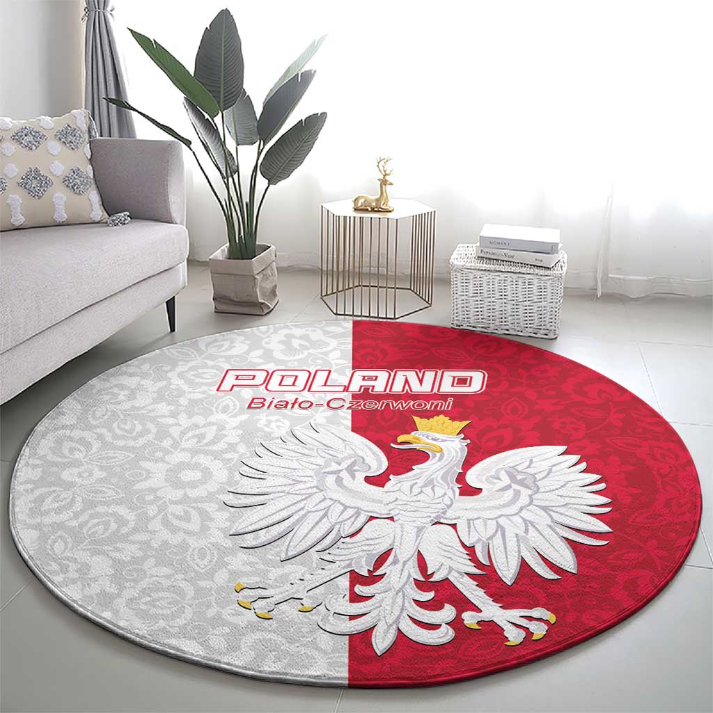Poland Football Round Carpet White-Reds Floral Polish Pattern - Wonder Print Shop