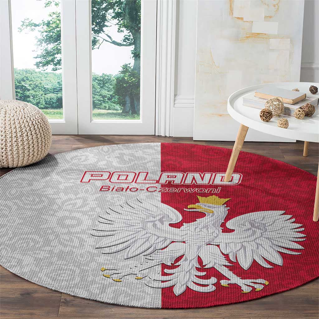 Poland Football Round Carpet White-Reds Floral Polish Pattern - Wonder Print Shop