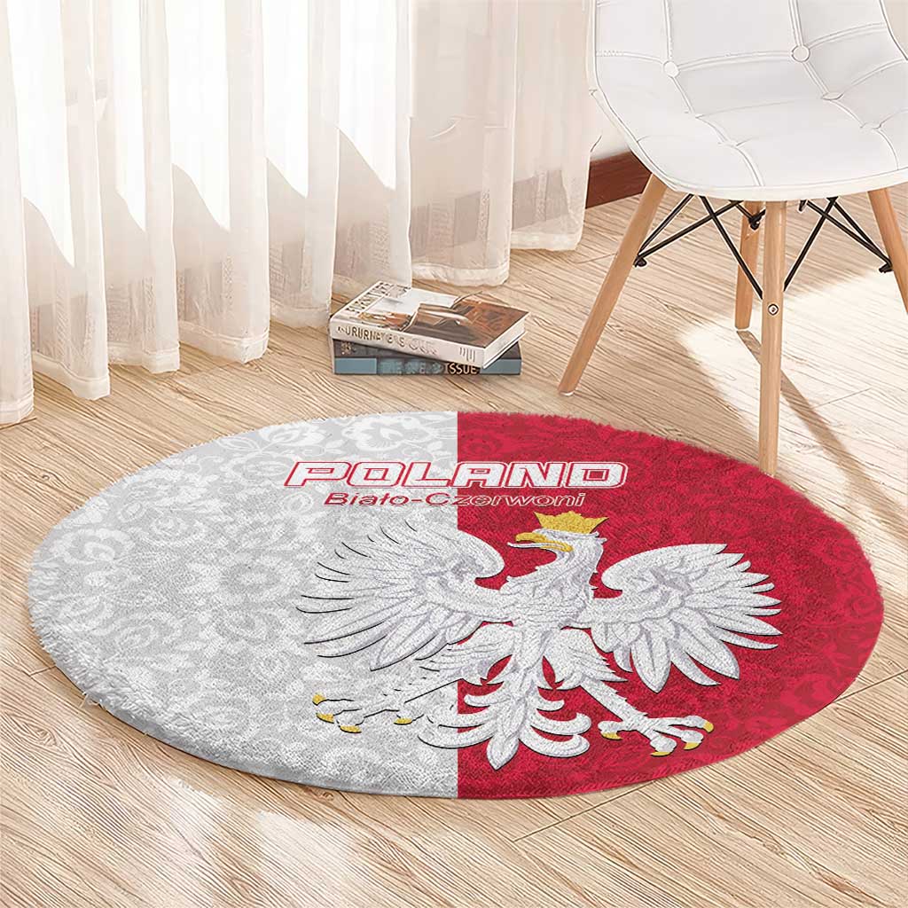 Poland Football Round Carpet White-Reds Floral Polish Pattern - Wonder Print Shop