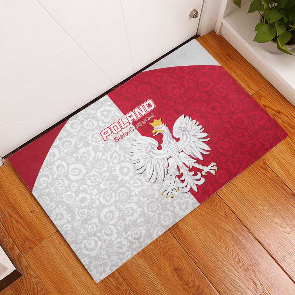 Poland Football Rubber Doormat White-Reds Floral Polish Pattern - Wonder Print Shop