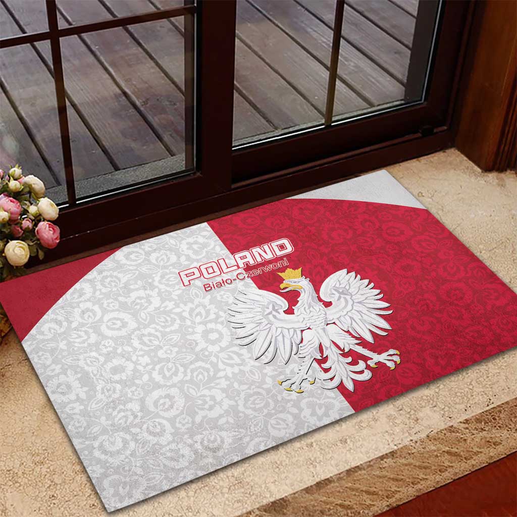 Poland Football Rubber Doormat White-Reds Floral Polish Pattern - Wonder Print Shop