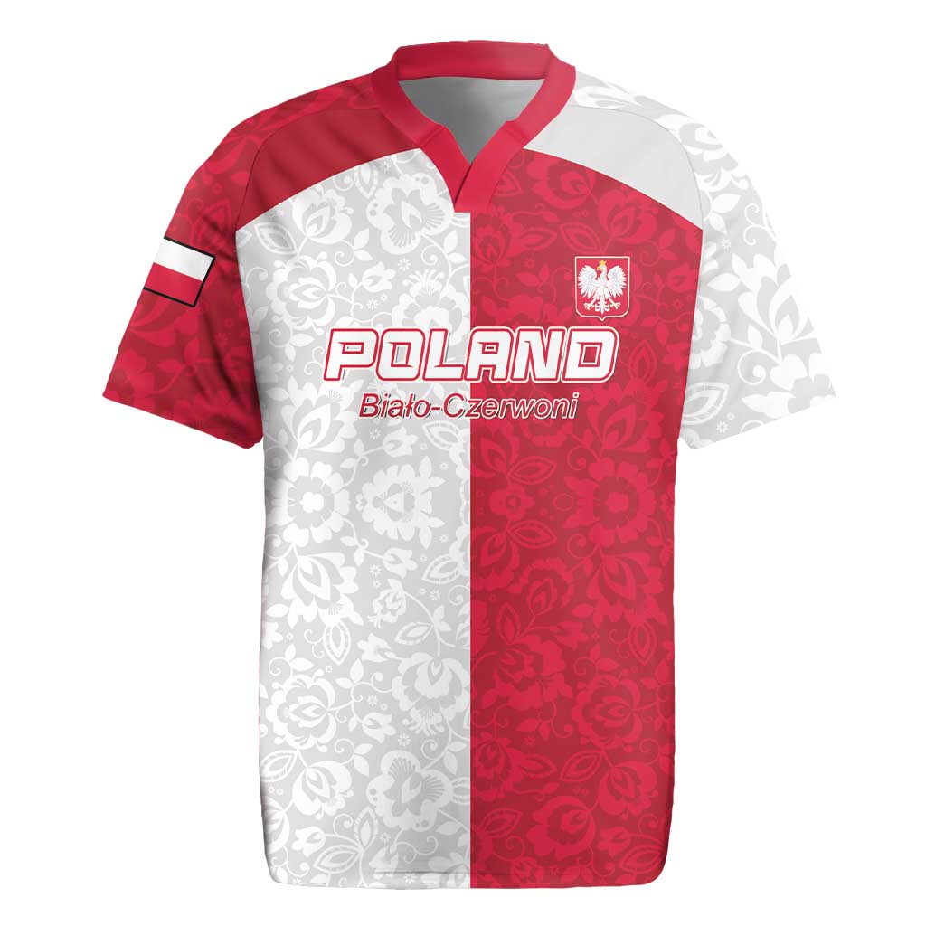 Custom Poland Football Rugby Jersey White-Reds Floral Polish Pattern - Wonder Print Shop