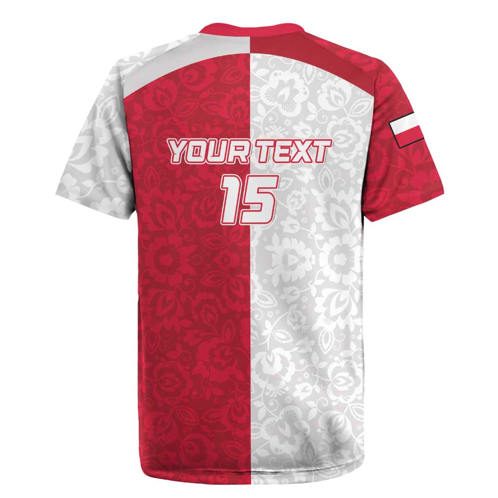 Custom Poland Football Rugby Jersey White-Reds Floral Polish Pattern - Wonder Print Shop
