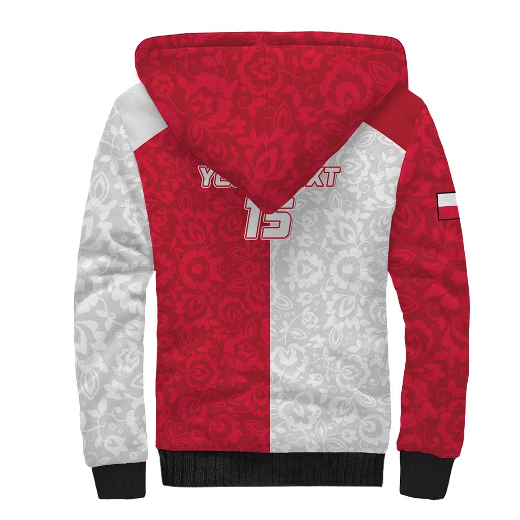 Custom Poland Football Sherpa Hoodie White-Reds Floral Polish Pattern - Wonder Print Shop