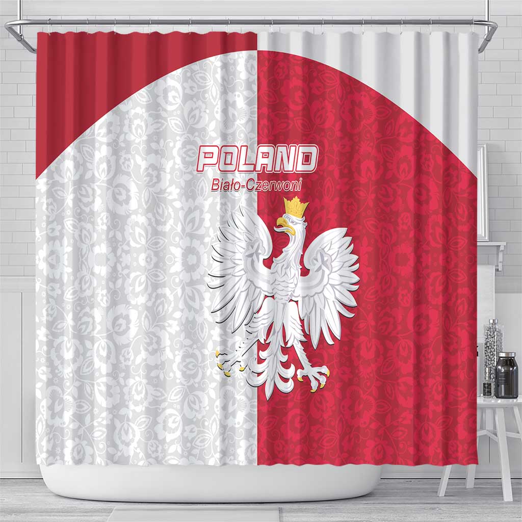 Poland Football Shower Curtain White-Reds Floral Polish Pattern - Wonder Print Shop