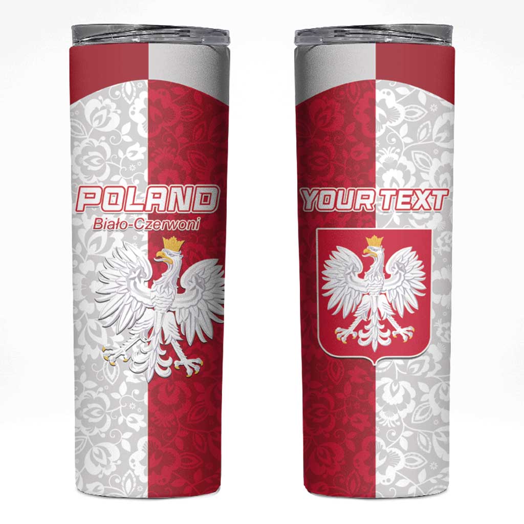 Custom Poland Football Skinny Tumbler White-Reds Floral Polish Pattern - Wonder Print Shop