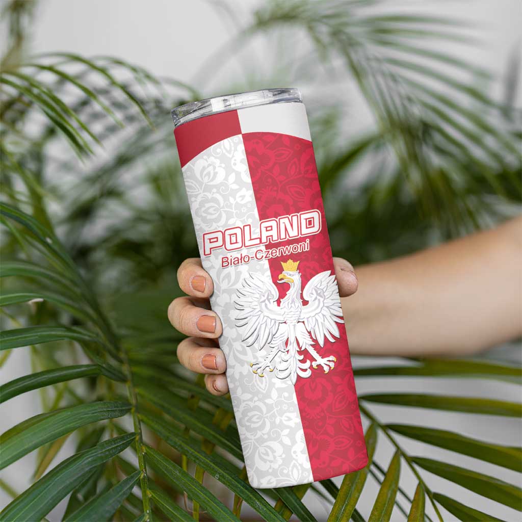Custom Poland Football Skinny Tumbler White-Reds Floral Polish Pattern - Wonder Print Shop