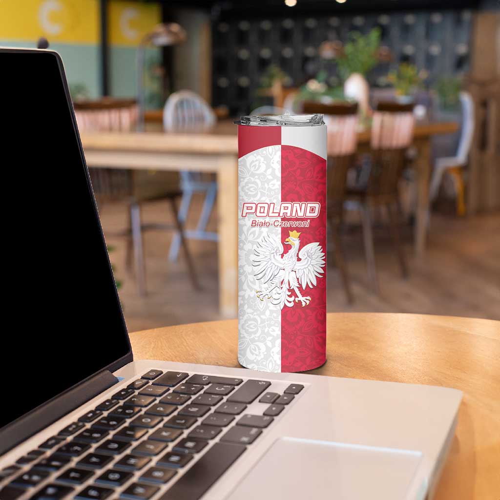 Custom Poland Football Skinny Tumbler White-Reds Floral Polish Pattern - Wonder Print Shop