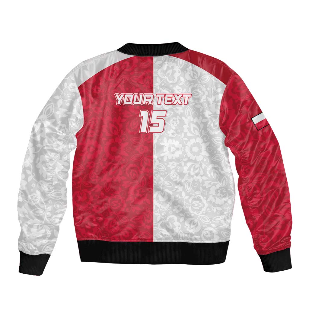 Custom Poland Football Sleeve Zip Bomber Jacket White-Reds Floral Polish Pattern - Wonder Print Shop