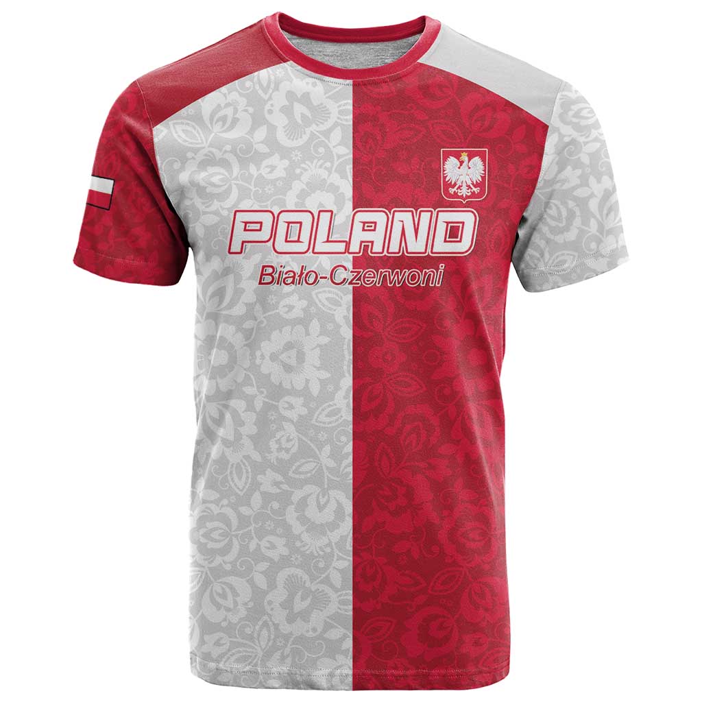 Custom Poland Football T Shirt White-Reds Floral Polish Pattern - Wonder Print Shop