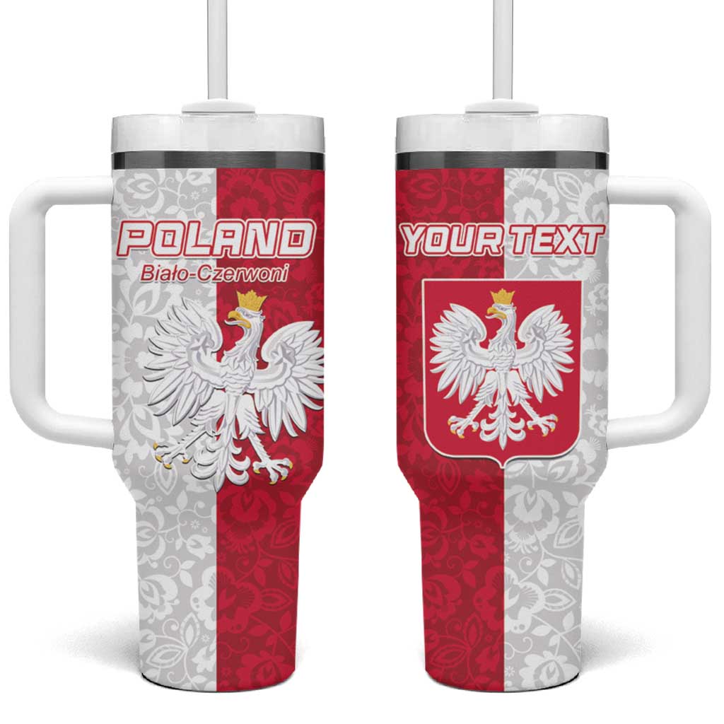 Custom Poland Football Tumbler With Handle White-Reds Floral Polish Pattern - Wonder Print Shop