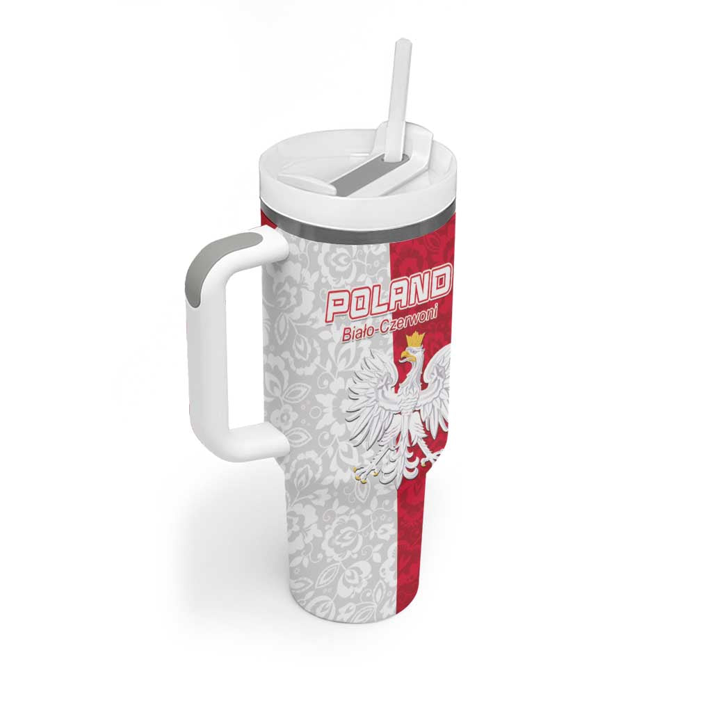 Custom Poland Football Tumbler With Handle White-Reds Floral Polish Pattern - Wonder Print Shop