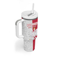 Custom Poland Football Tumbler With Handle White-Reds Floral Polish Pattern - Wonder Print Shop