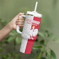 Custom Poland Football Tumbler With Handle White-Reds Floral Polish Pattern - Wonder Print Shop
