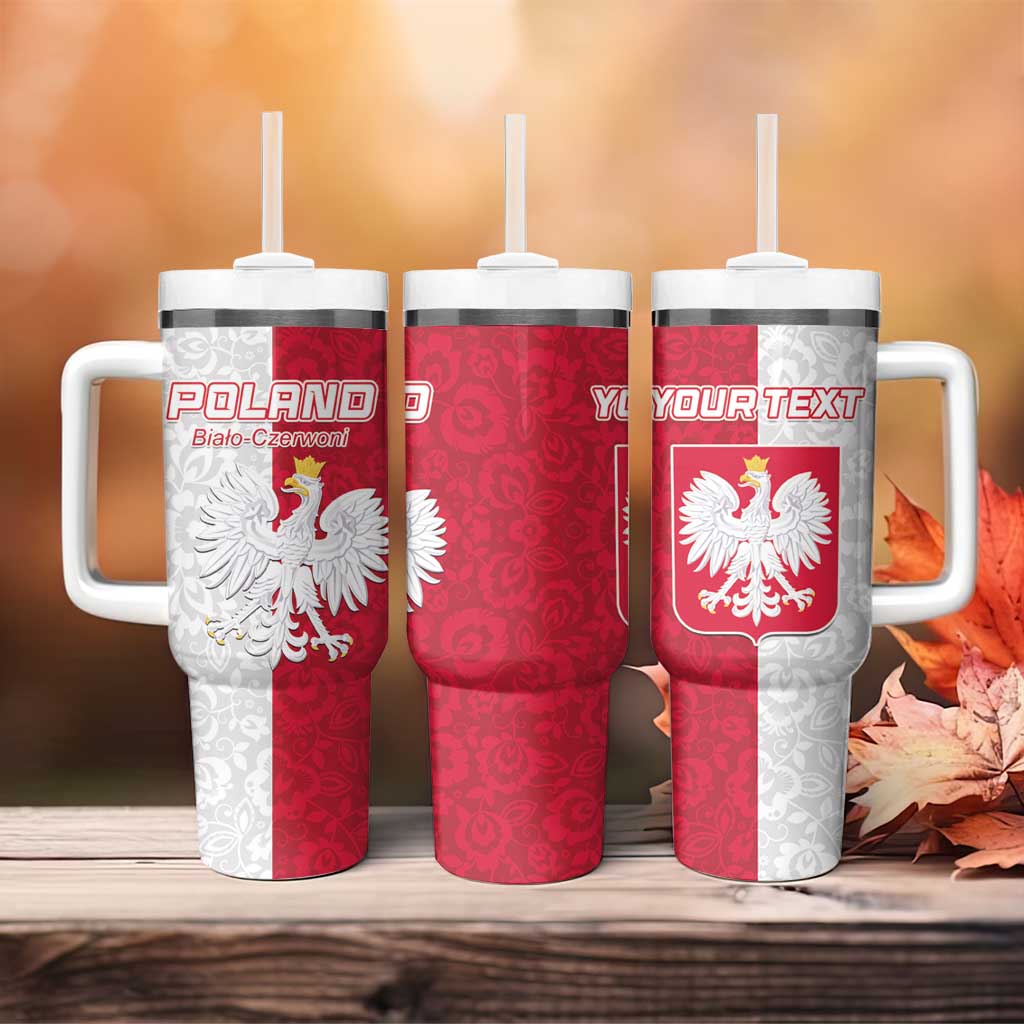 Custom Poland Football Tumbler With Handle White-Reds Floral Polish Pattern - Wonder Print Shop