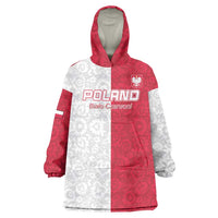 Custom Poland Football Wearable Blanket Hoodie White-Reds Floral Polish Pattern - Wonder Print Shop