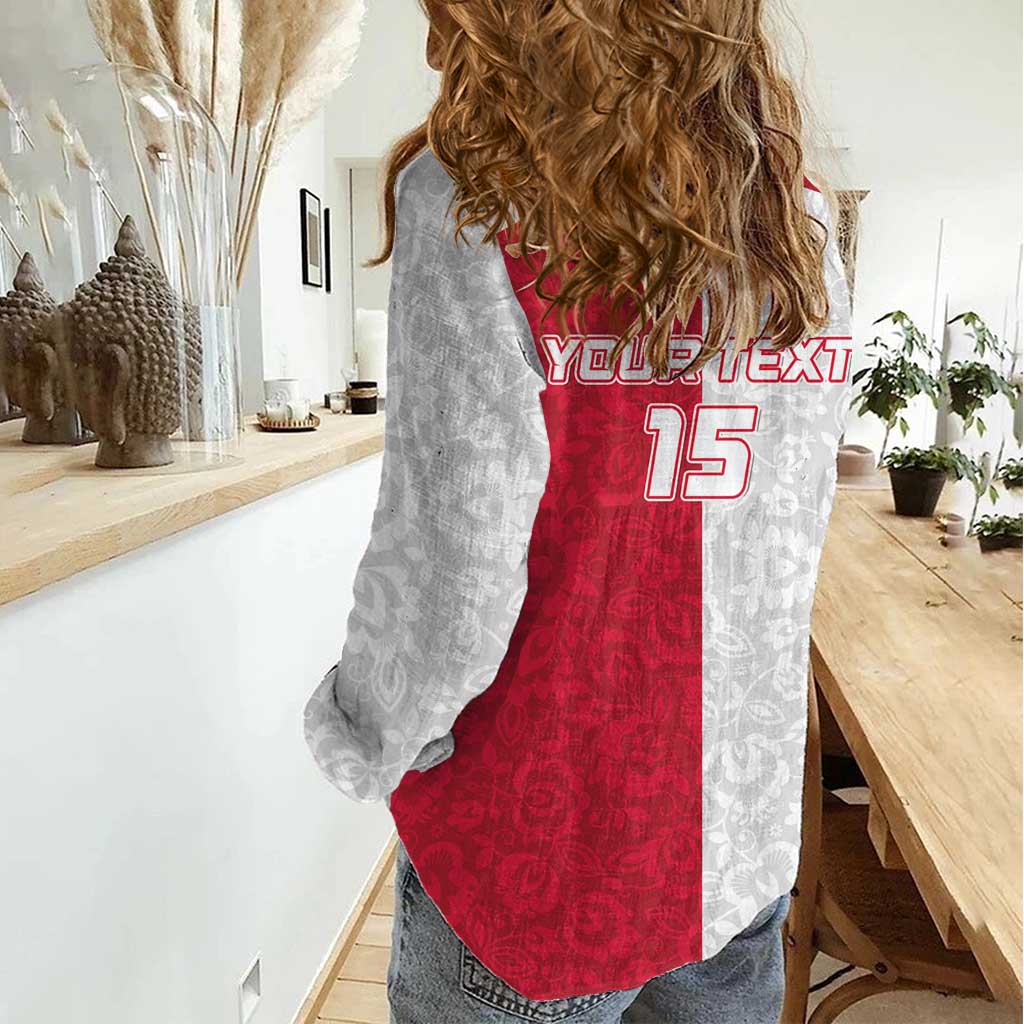 Custom Poland Football Women Casual Shirt White-Reds Floral Polish Pattern - Wonder Print Shop