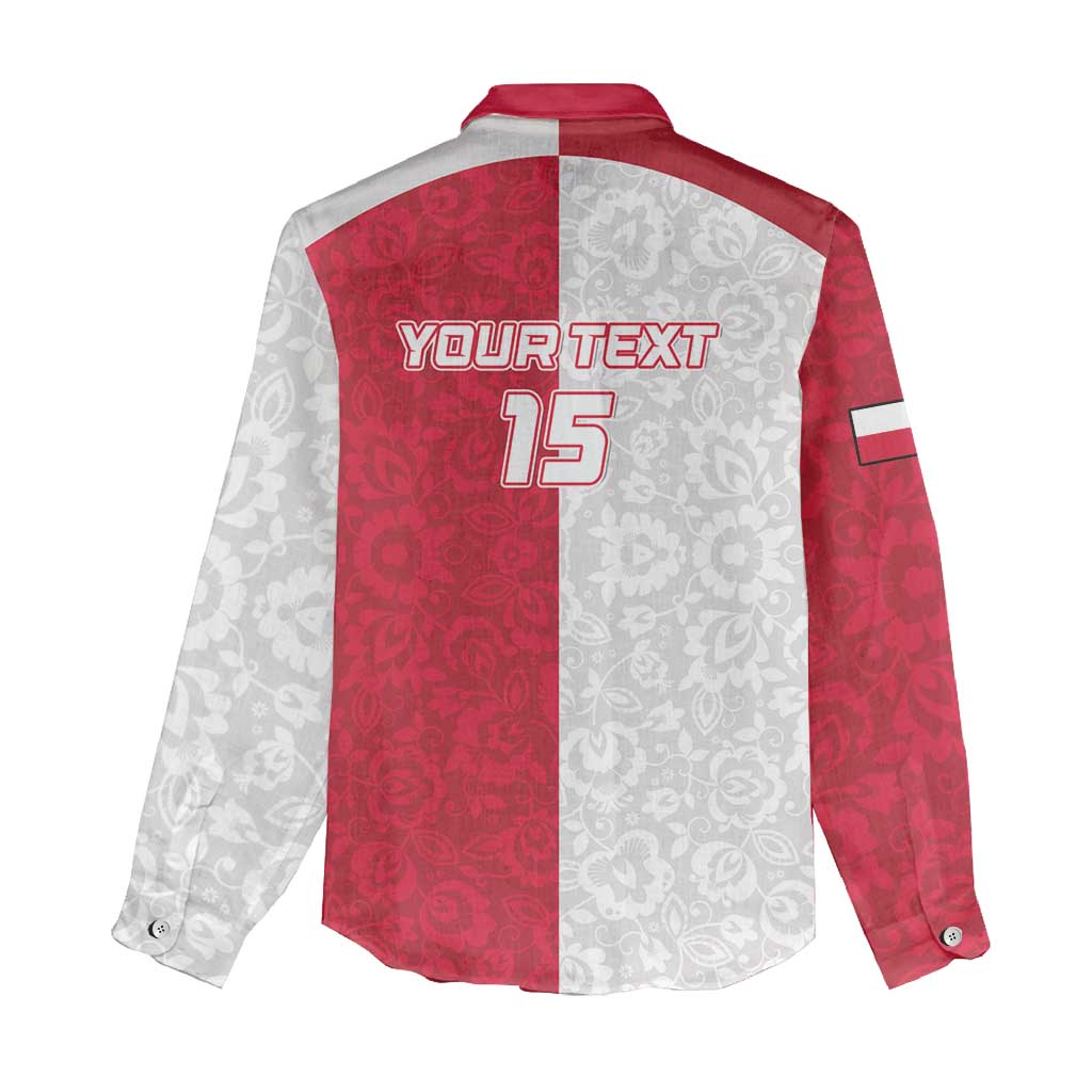 Custom Poland Football Women Casual Shirt White-Reds Floral Polish Pattern - Wonder Print Shop