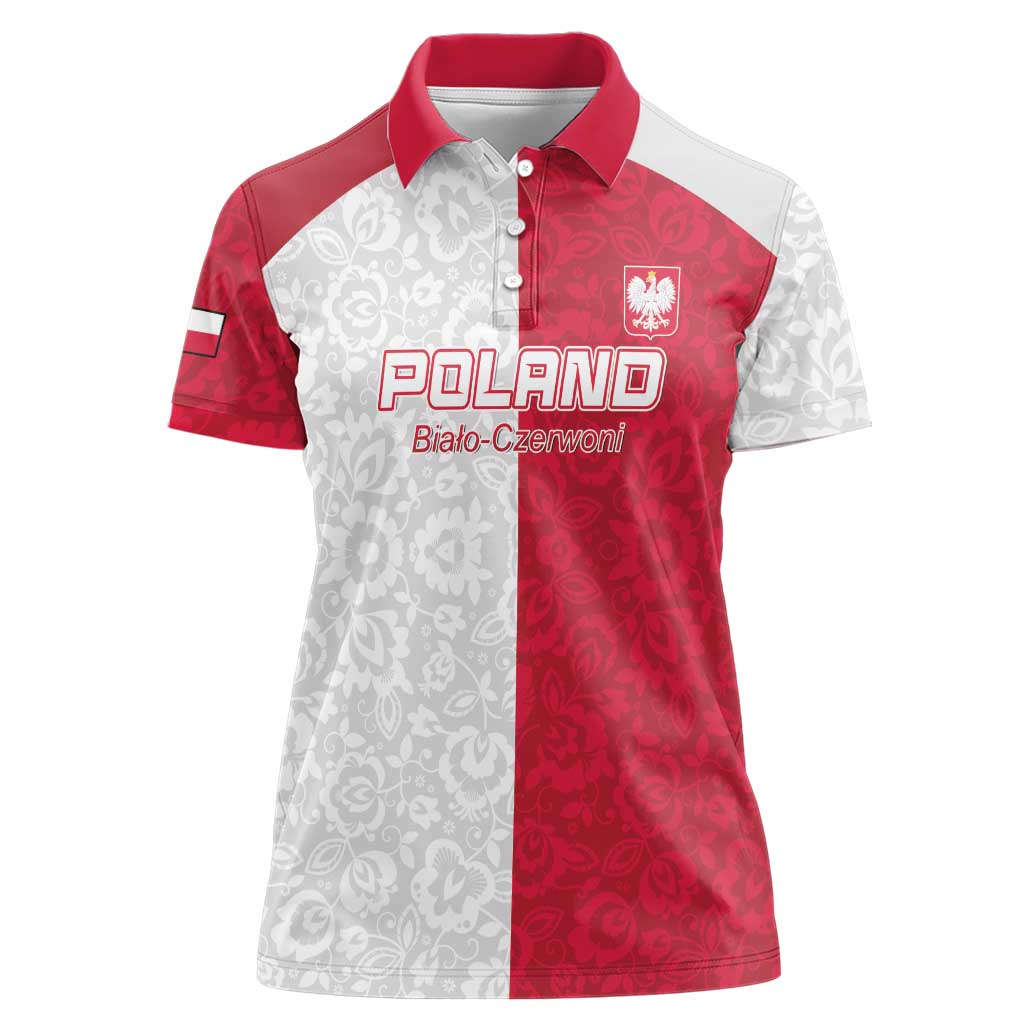 Custom Poland Football Women Polo Shirt White-Reds Floral Polish Pattern - Wonder Print Shop