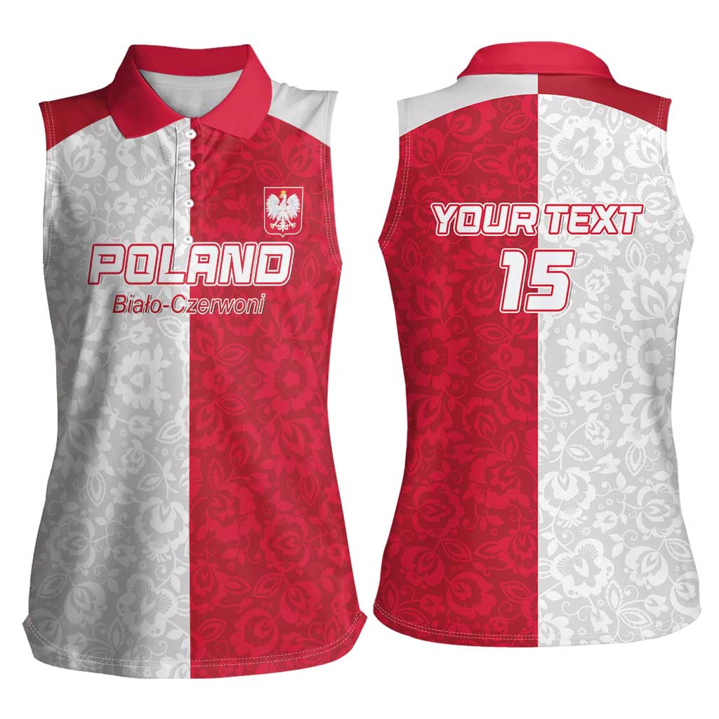 Custom Poland Football Women Sleeveless Polo Shirt White-Reds Floral Polish Pattern - Wonder Print Shop