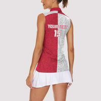 Custom Poland Football Women Sleeveless Polo Shirt White-Reds Floral Polish Pattern - Wonder Print Shop