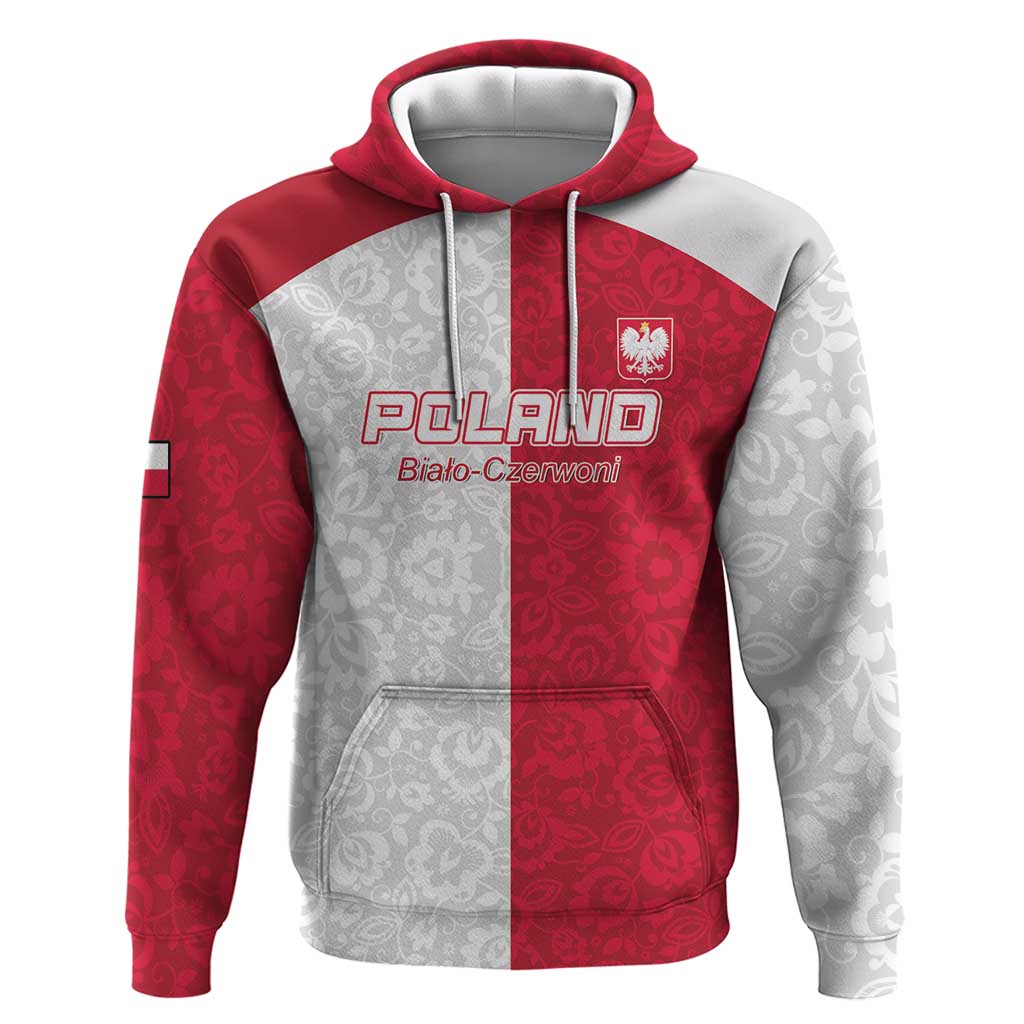 Custom Poland Football Zip Hoodie White-Reds Floral Polish Pattern - Wonder Print Shop