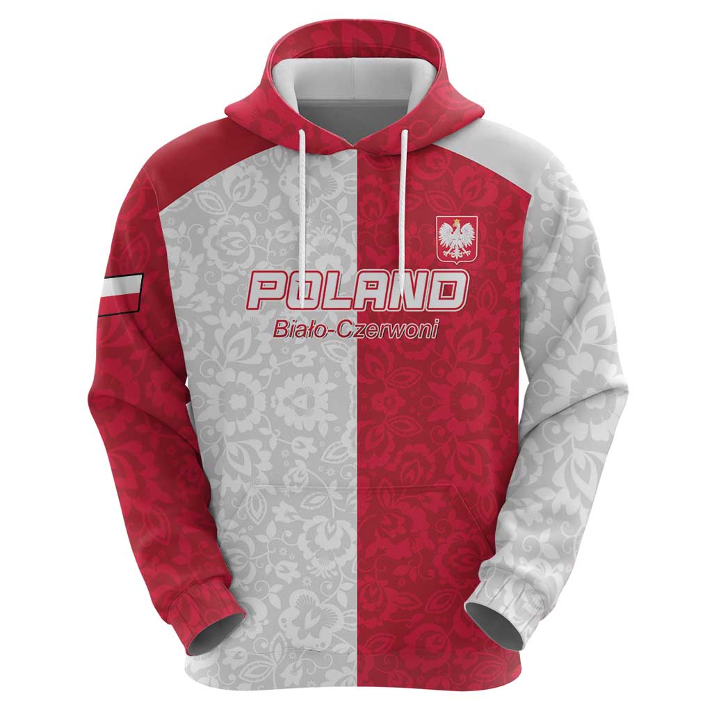 Custom Poland Football Zip Hoodie White-Reds Floral Polish Pattern - Wonder Print Shop