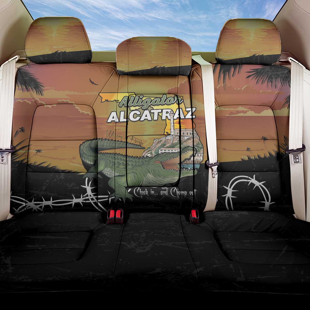 Alligator Alcatraz Back Car Seat Cover Prison Florida Everglades - Wonder Print Shop