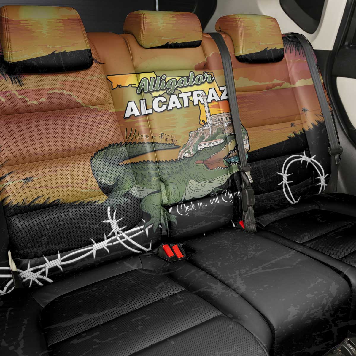 Alligator Alcatraz Back Car Seat Cover Prison Florida Everglades - Wonder Print Shop