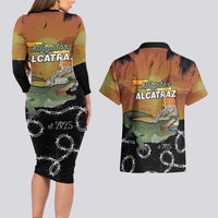 Alligator Alcatraz Couples Matching Long Sleeve Bodycon Dress and Hawaiian Shirt Prison Florida Everglades - Wonder Print Shop