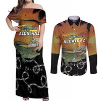 Alligator Alcatraz Couples Matching Off Shoulder Maxi Dress and Long Sleeve Button Shirt Prison Florida Everglades - Wonder Print Shop