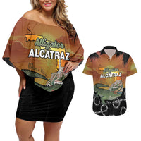 Alligator Alcatraz Couples Matching Off Shoulder Short Dress and Hawaiian Shirt Prison Florida Everglades - Wonder Print Shop