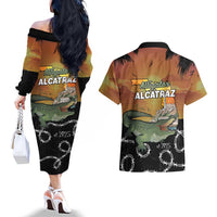 Alligator Alcatraz Couples Matching Off The Shoulder Long Sleeve Dress and Hawaiian Shirt Prison Florida Everglades - Wonder Print Shop