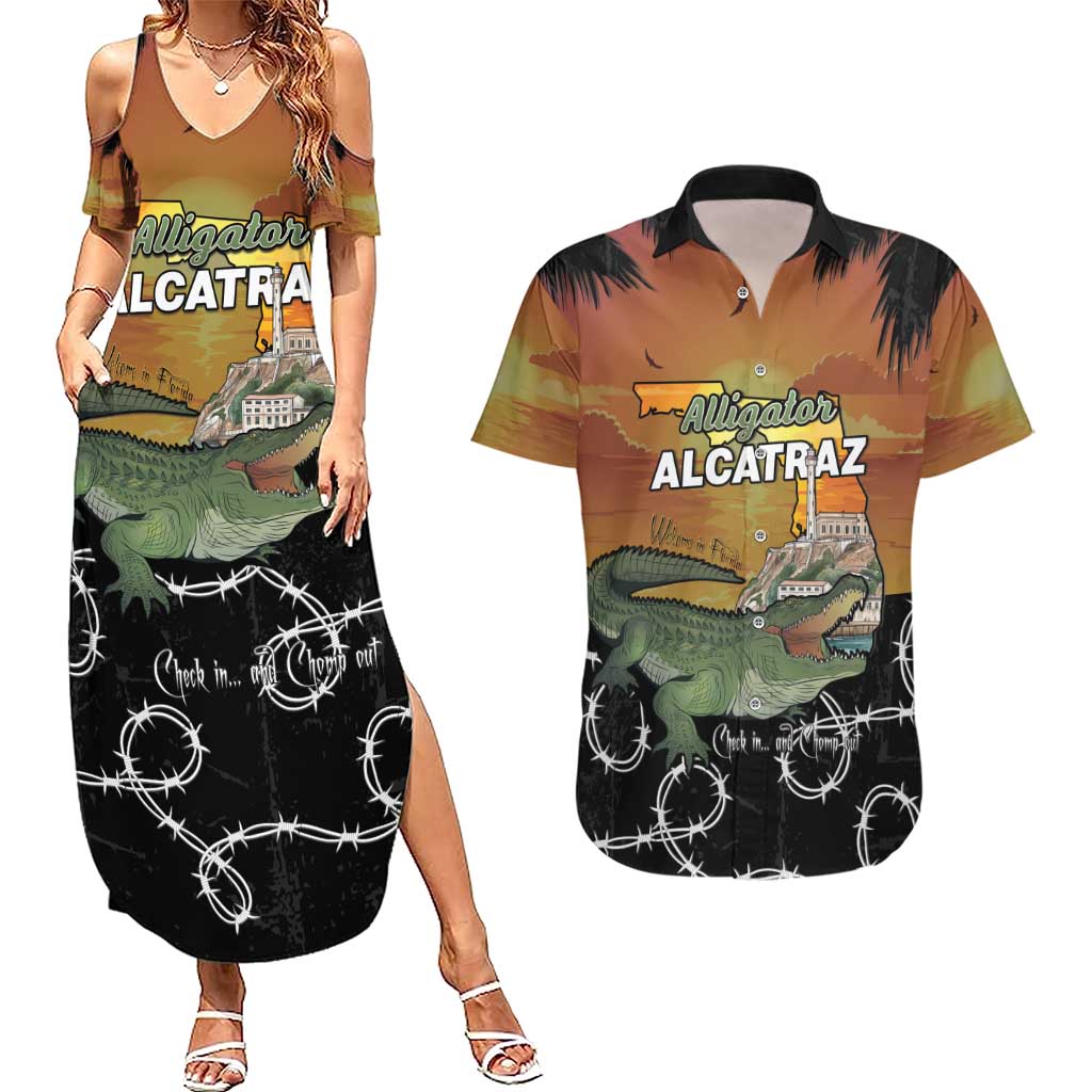 Alligator Alcatraz Couples Matching Summer Maxi Dress and Hawaiian Shirt Prison Florida Everglades - Wonder Print Shop