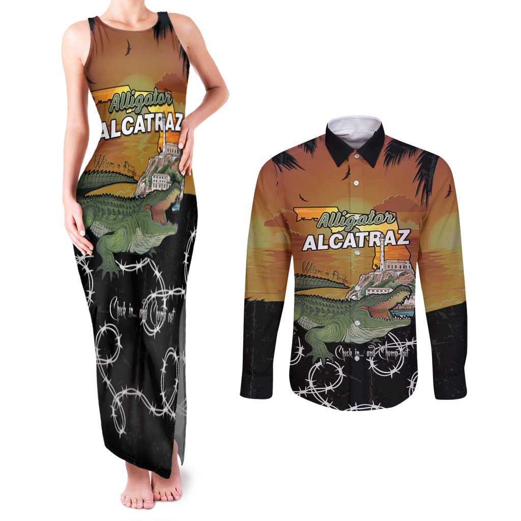 Alligator Alcatraz Couples Matching Tank Maxi Dress and Long Sleeve Button Shirt Prison Florida Everglades - Wonder Print Shop